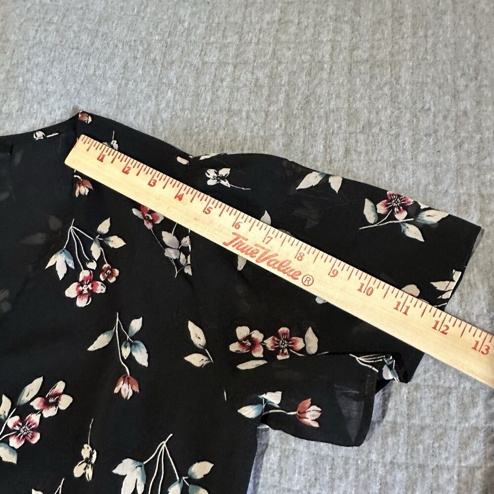 Madewell Cropped Boho Floral Tie Wrap Blouse XS Flutter Sleeve Sheer Black - Picture 4 of 10